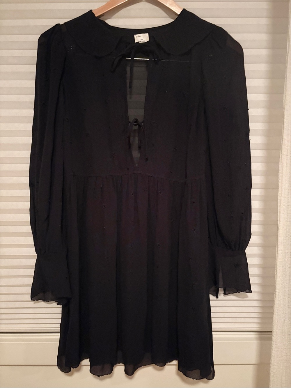 Le Fou Silk Black Long Sleeve Tie-Neck Mini Dress